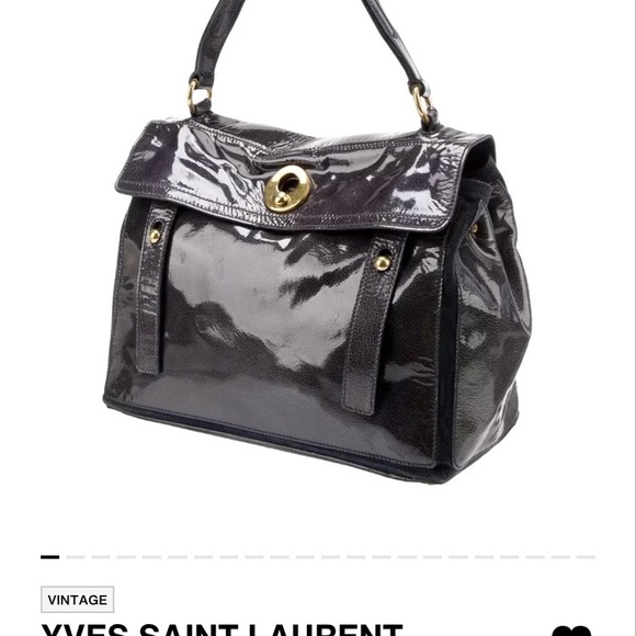 Yves Saint Laurent Black Patent Leather Bag( gun metal bluish ) STUNNING!!! - Picture 1 of 16